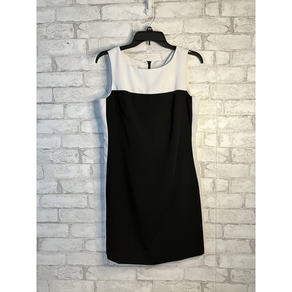 Dressbarn Size 6 Colorblock Career Dress Black White Slimming Side Panel Lined